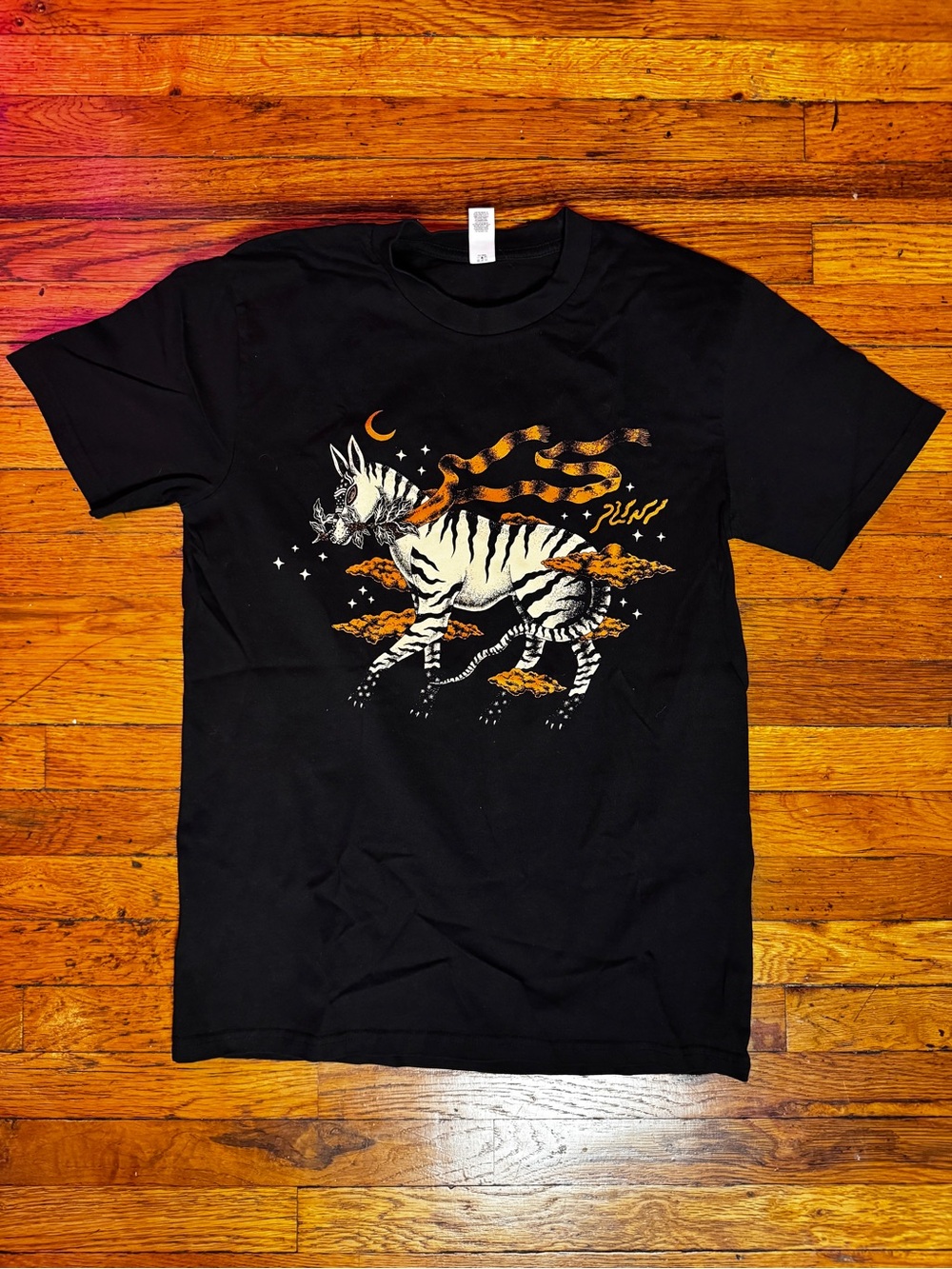 Plini 2023 Tour Black Graphic Tee with White Tiger and Orange Accents